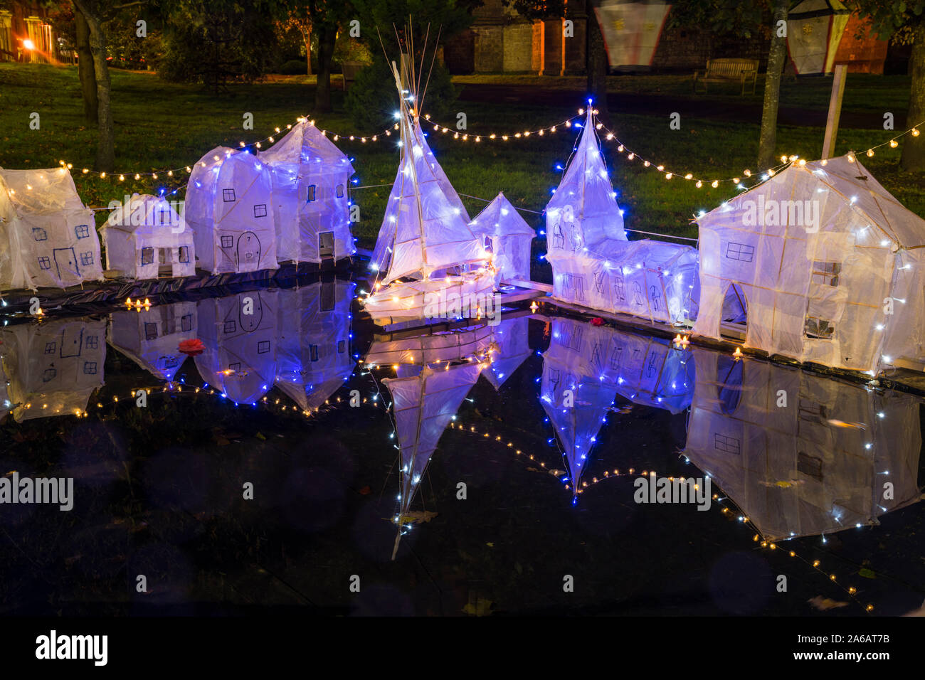 Modell eines Hafens in der kirkcudbright Festival des Lichts, Dumfries & Galloway, Scotland beleuchtet Stockfoto
