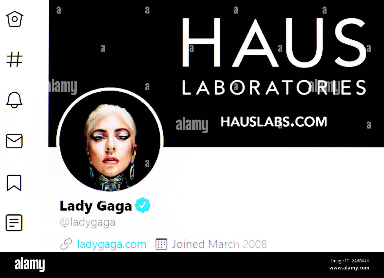 Twitter Seite (24.10.2019) Lady Gaga - Sänger Stockfoto