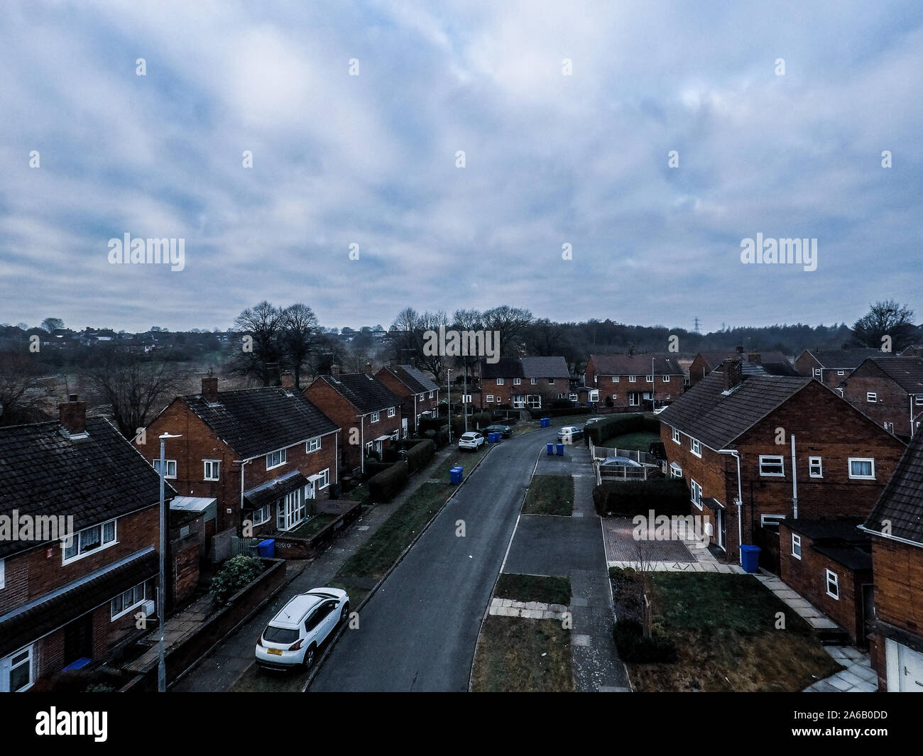 Luftaufnahme der Armut geplagten Gegend von Tunstall und Chell Heide in Stoke-on-Trent, Straßen nach der Reihenhäuser in städtischen Niedergang, schlechte Gegend Stockfoto