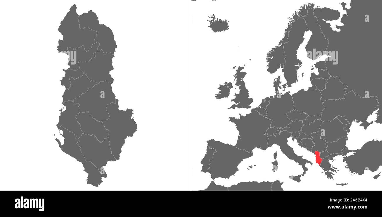 Karte von Albanien mit Standort auf Karte von Europa Stock Vektor