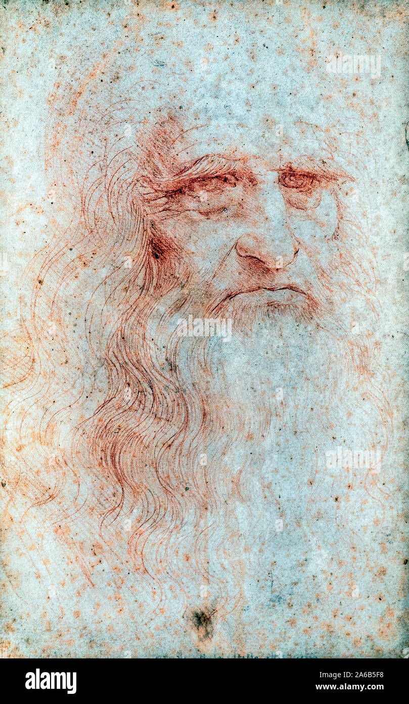 Selbstporträt von Leonardo da Vinci (1452-1519) C. 1505 Rote Kreide auf Papier, 34 x 22 cm Stockfoto