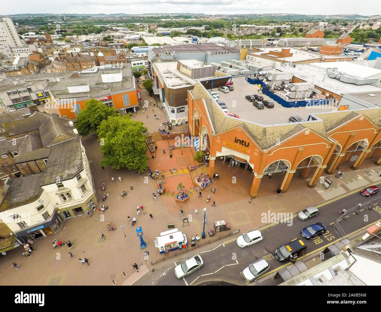 Luftaufnahme der intu Shopping Center, Mall in Hanley, Stoke-on-Trent, einem der berühmten Töpferei Städte in Staffordshire Stockfoto