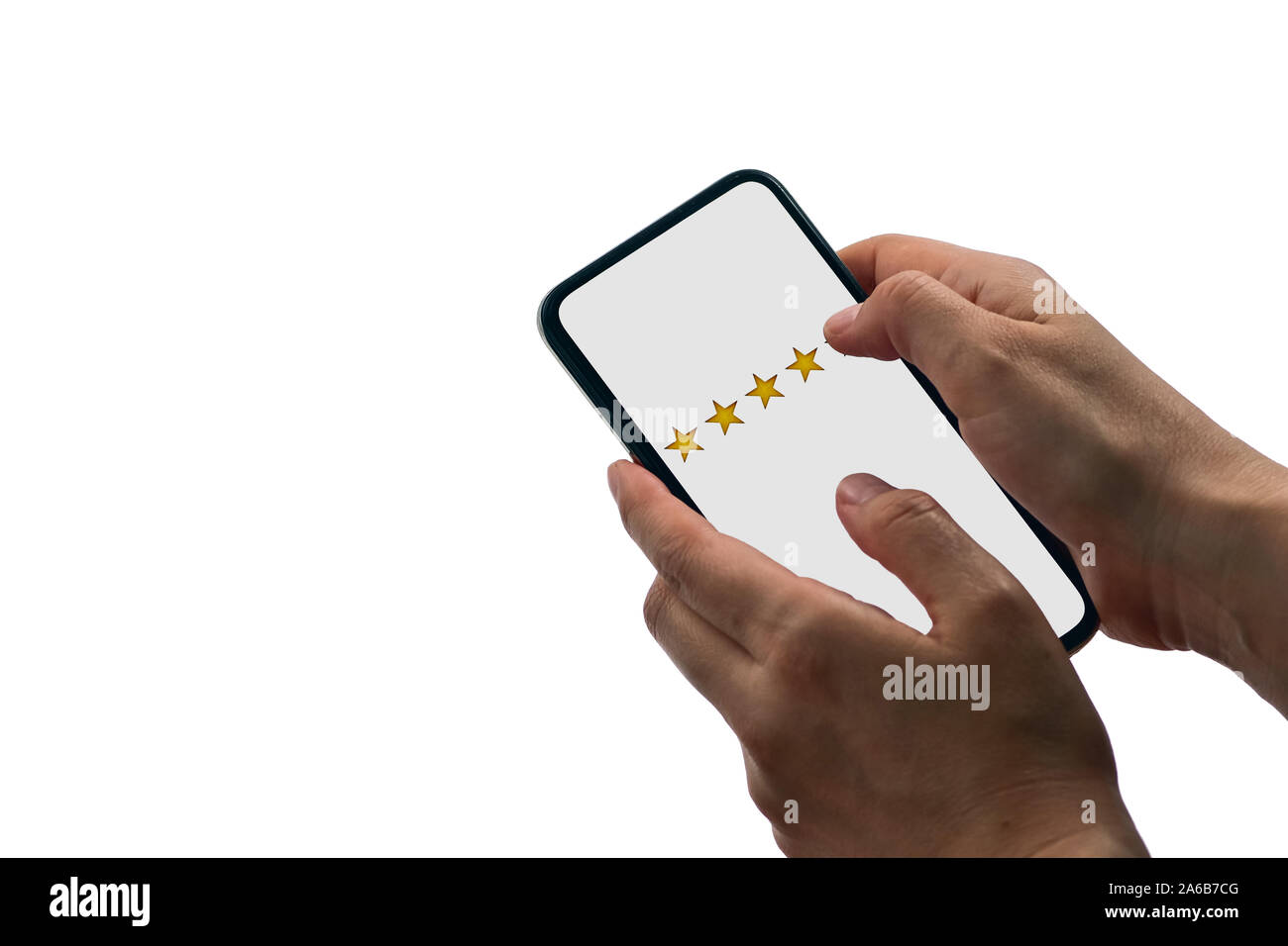 User rating Service wertet die mobile App oder auf der Website, auf weißem Hintergrund Stockfoto