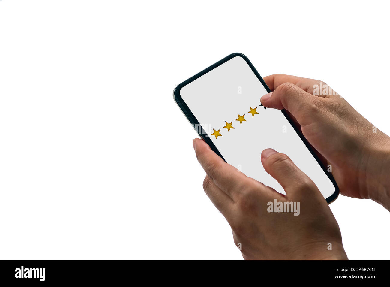 User rating Service wertet die mobile App oder auf der Website, auf weißem Hintergrund Stockfoto