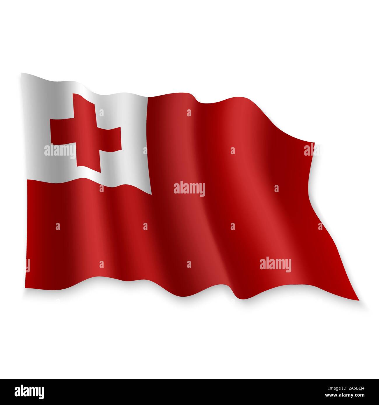 3D Realistische wehende Flagge Tonga auf weißem Hintergrund Stock Vektor
