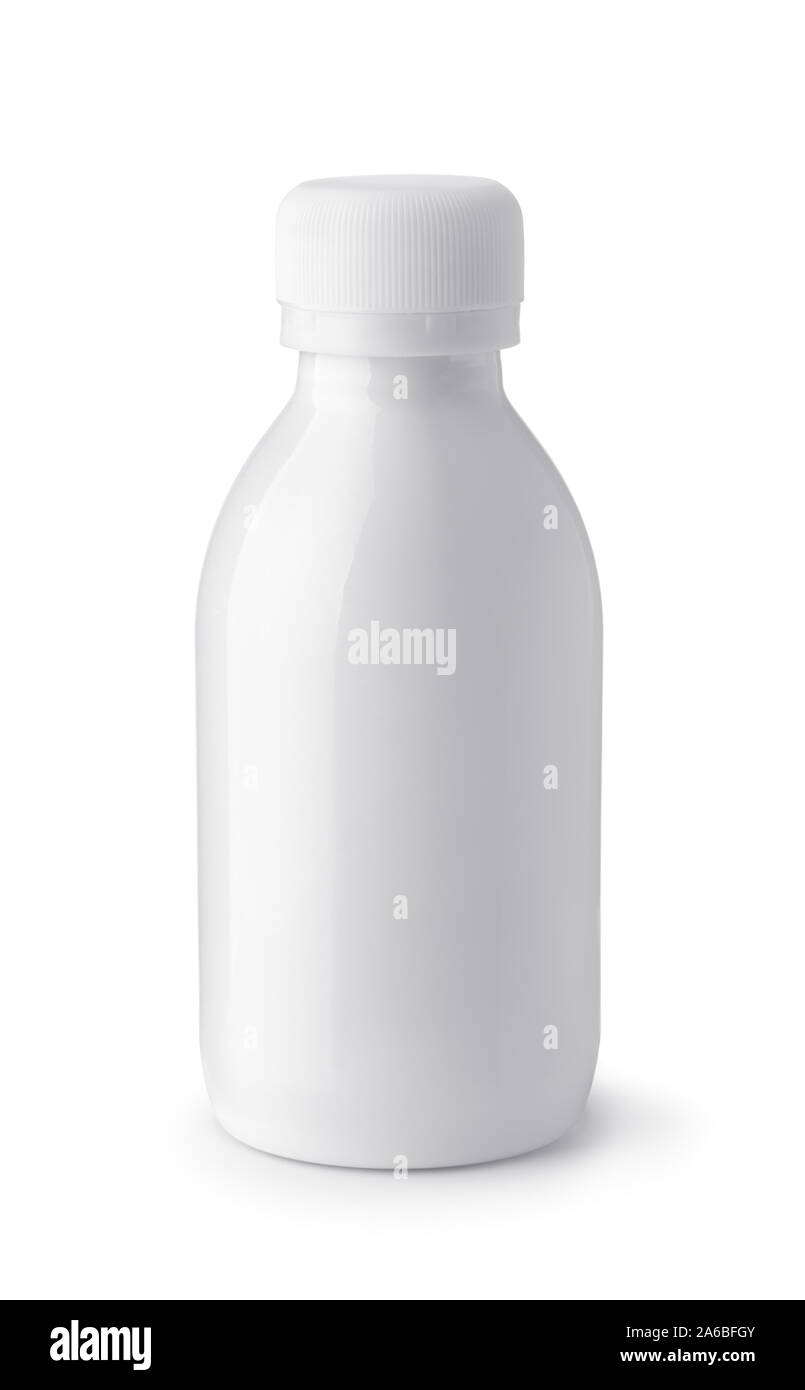 Vorderansicht des Platzhalterkarte aus Kunststoff weiße Flasche isoliert auf weißem Stockfoto