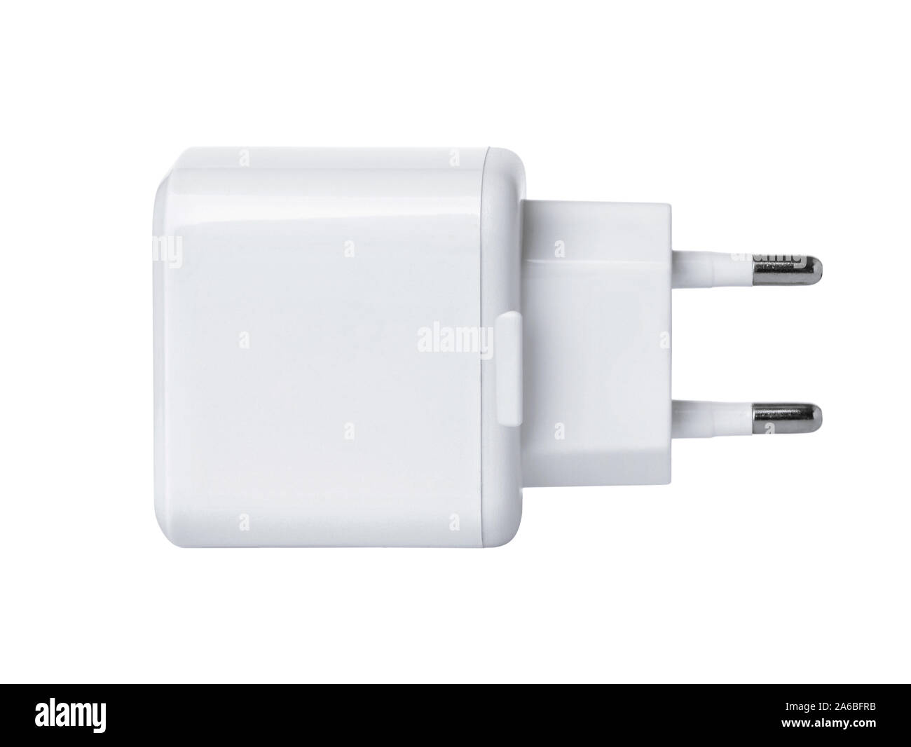 Seitenansicht leer Ladegerät Stecker isoliert auf einem weißen Stockfoto