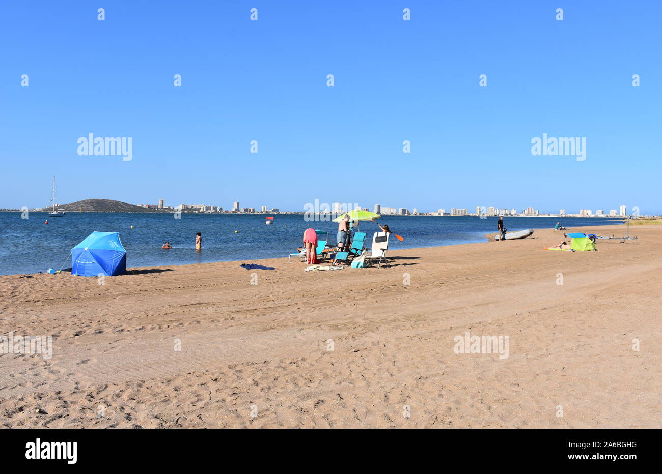 Sandstrand in Mar de Cristal, Mar Menor, Murcia, Spanien Stockfoto