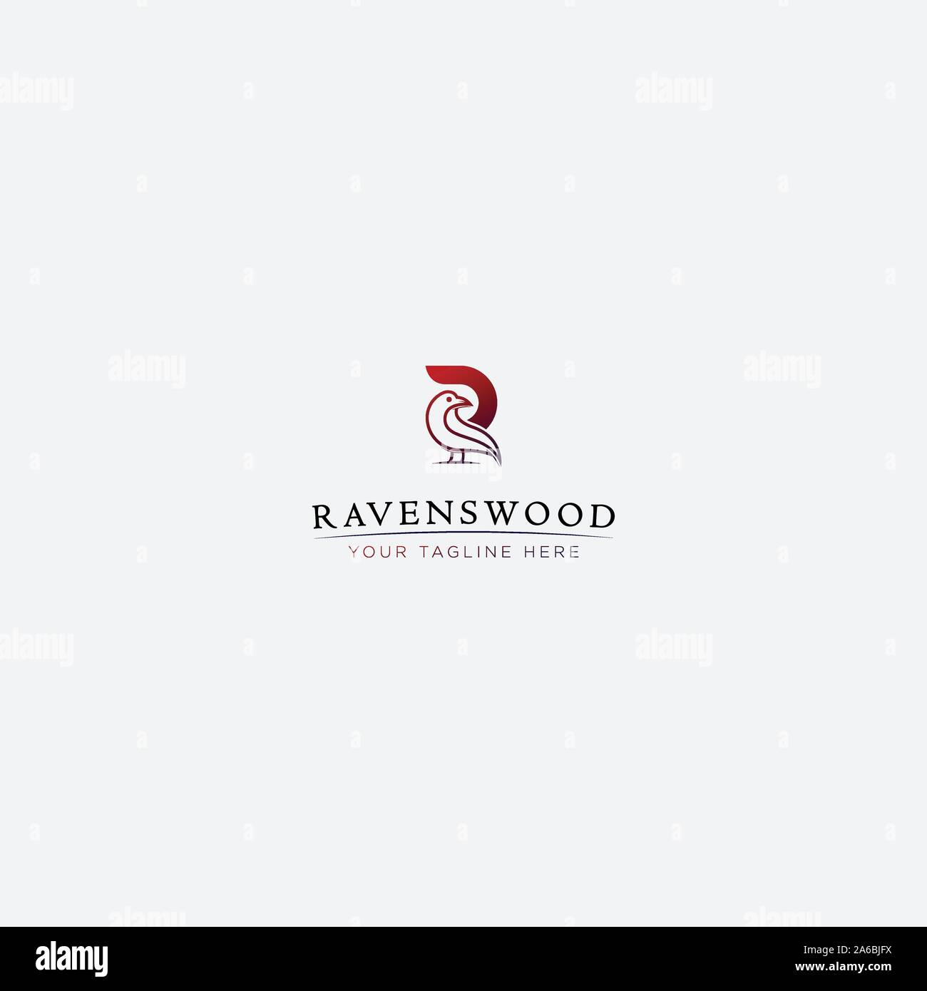Raven Holz und Buchstabe R Logo Design moderne Stock Vektor