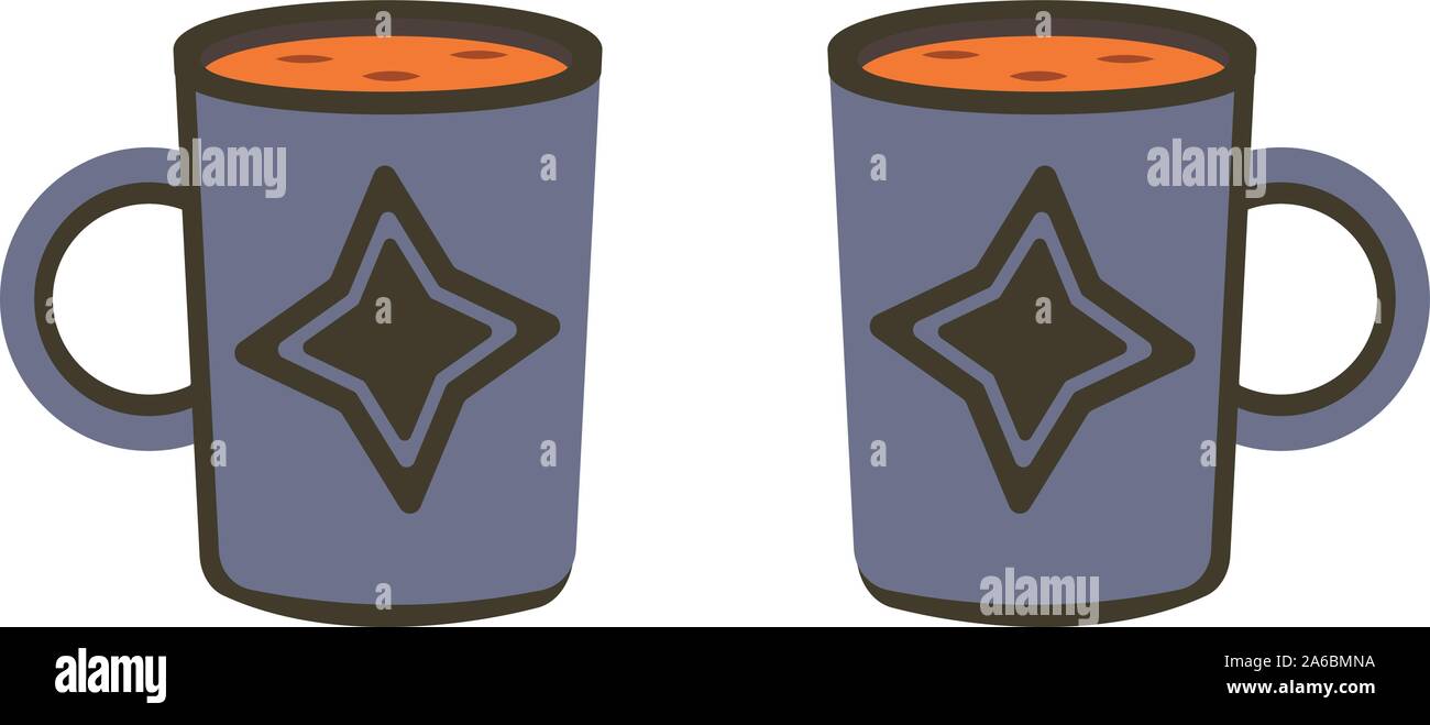 Zwei blaue Tassen Tee oder Kaffee mit einem sternförmigen Muster. Stilvolle Abbildung: Gerichte Stock Vektor