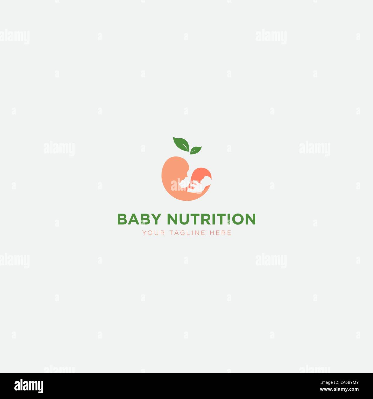 Baby Ernährung Logo mit Obst natürliche Mutter und Baby Stock Vektor
