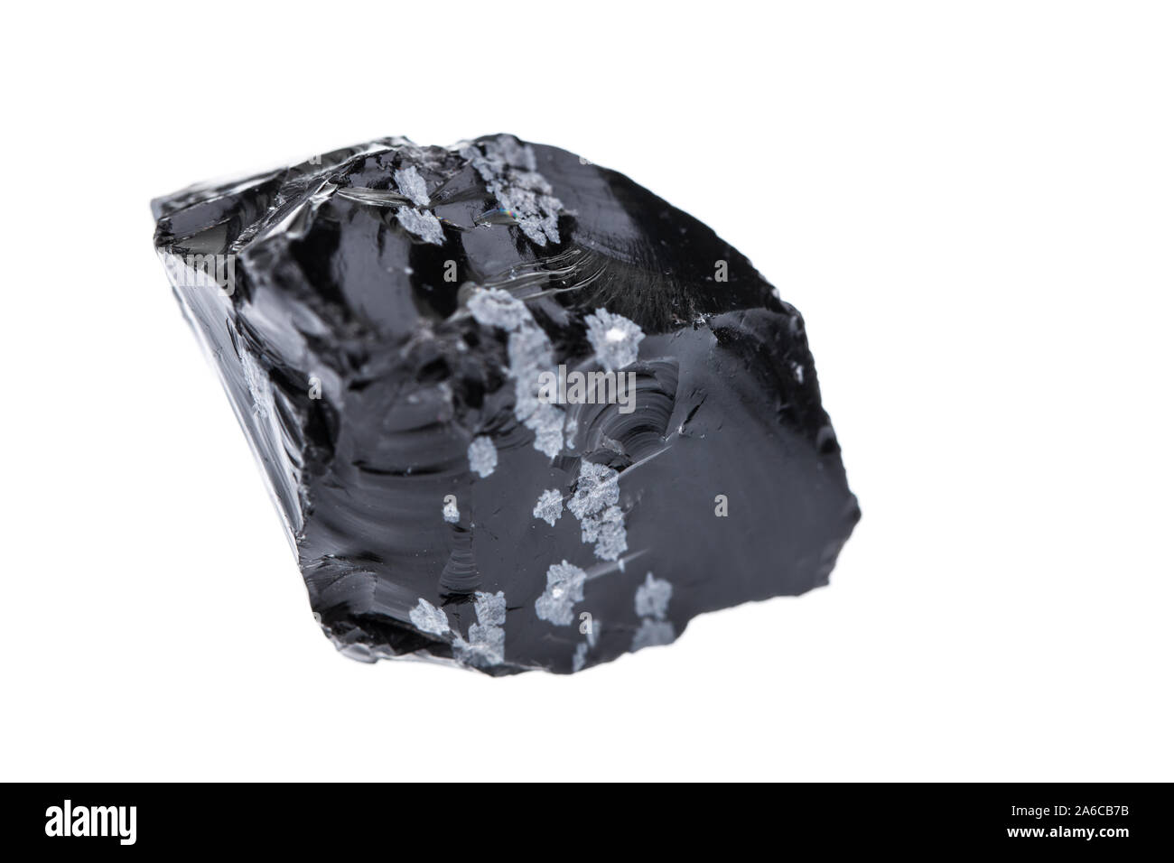 Mineralien: Raw Schneeflocke Obsidian auf weißem Hintergrund Stockfoto