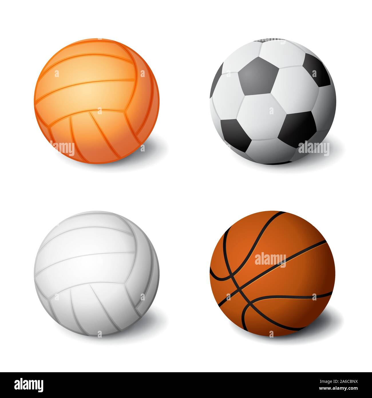 Realistische sport Kugeln Symbol isoliert auf weißem Hintergrund, Volleyball, Fußball, Basketball, Vector Illustration. Stock Vektor