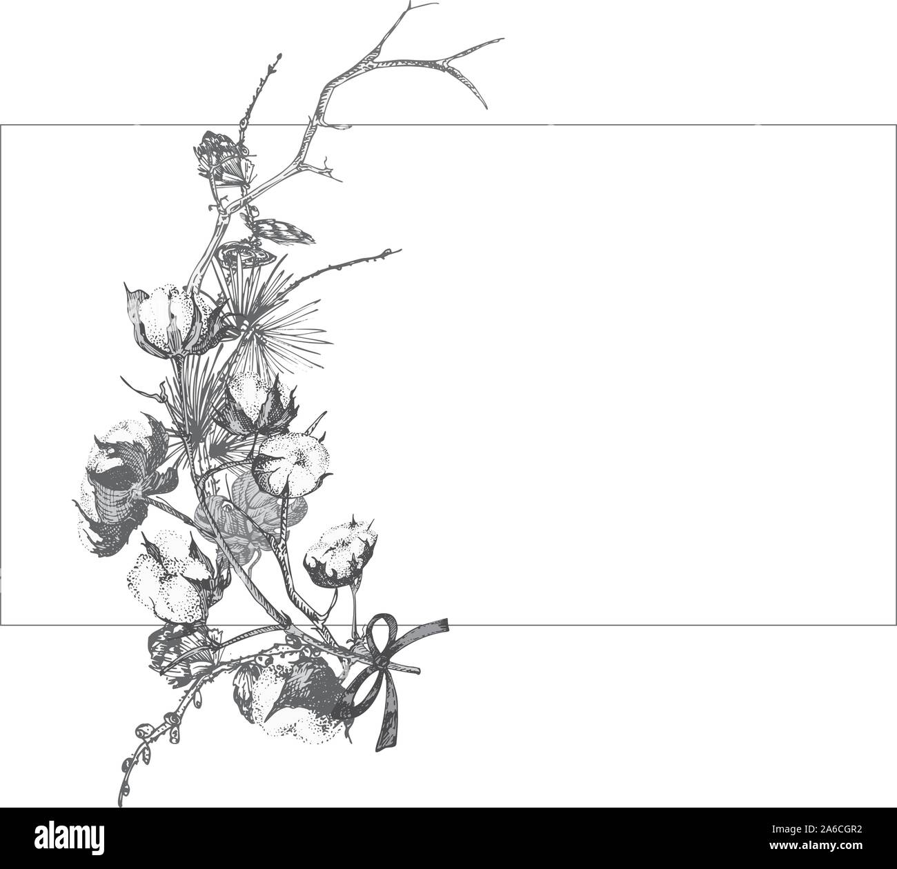 Hand botanischen Skizze Girlande mit Weihnachten pflanzen Vintage Gravur schwarz-weiß Stil Abbildung traditioneller Weihnachtsschmuck gezeichnet. Stock Vektor