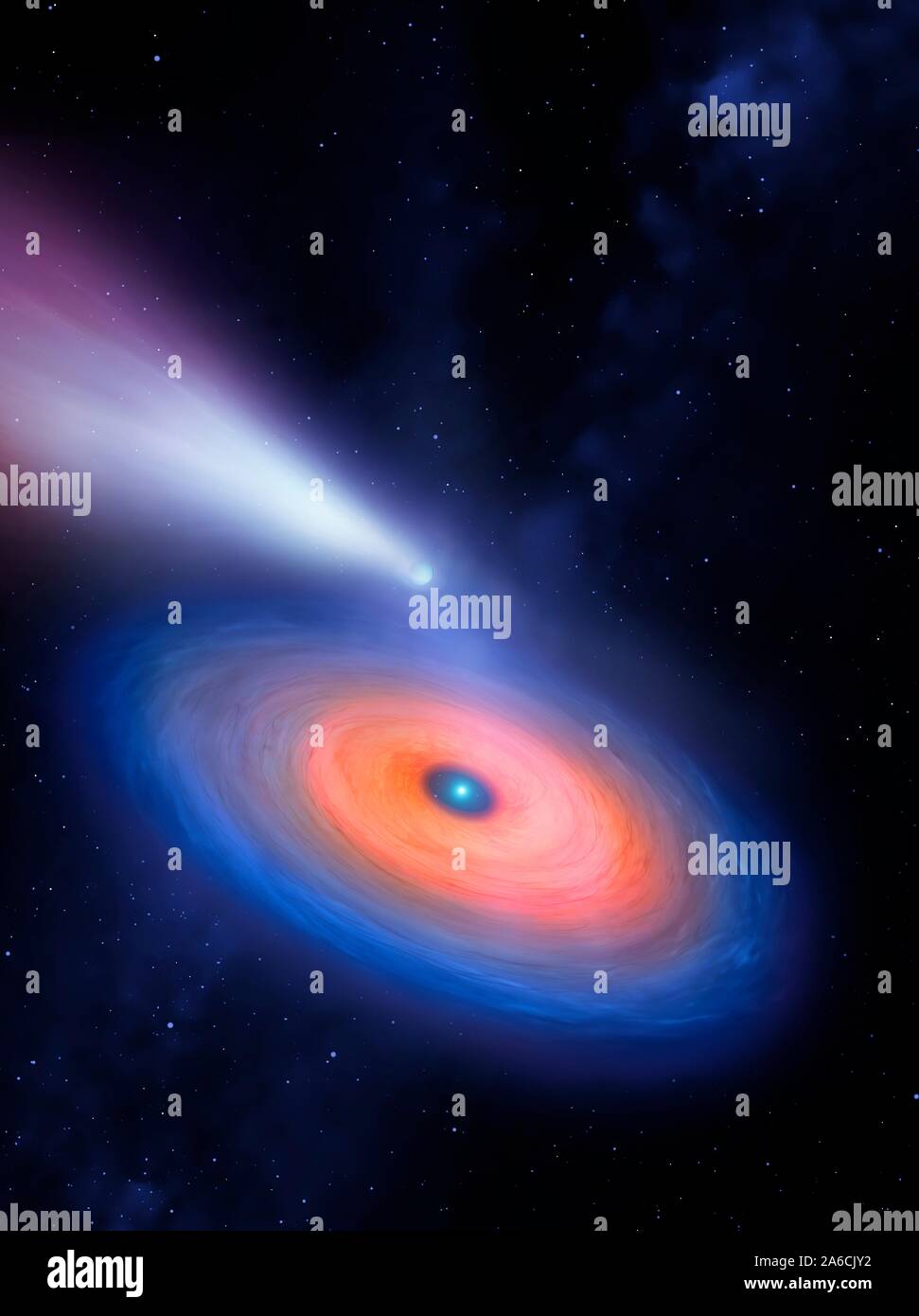 Astronomen haben einen Weißen Zwerg, die aussieht wie eine abgeschnittene Scheibe aus Gas umgeben zu sein. Die Cd wurde wahrscheinlich von einem Gas Planet durch seine Schwerkraft zerrissen wird erstellt. Stockfoto