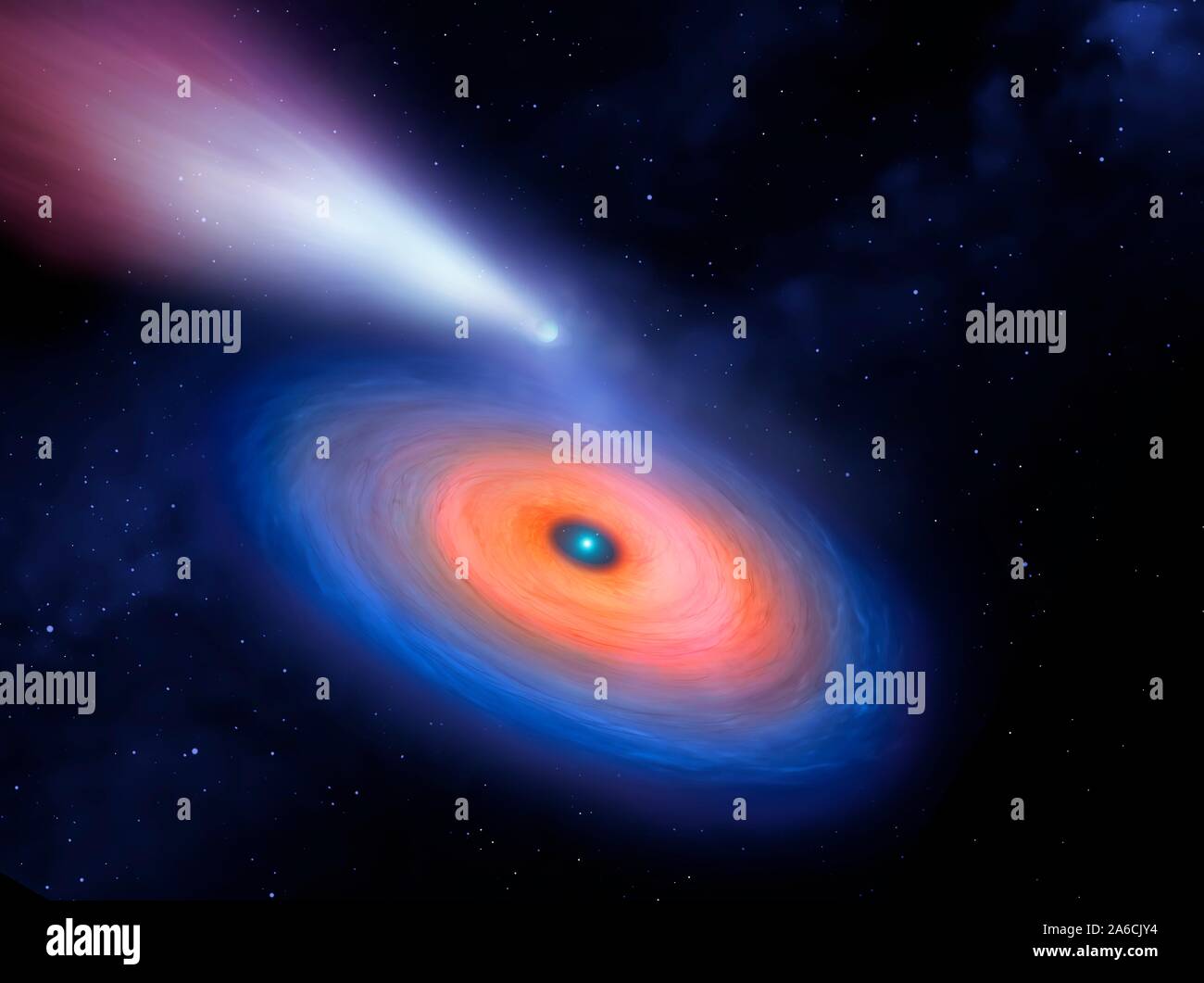 Astronomen haben einen Weißen Zwerg, die aussieht wie eine abgeschnittene Scheibe aus Gas umgeben zu sein. Die Cd wurde wahrscheinlich von einem Gas Planet durch seine Schwerkraft zerrissen wird erstellt. Stockfoto