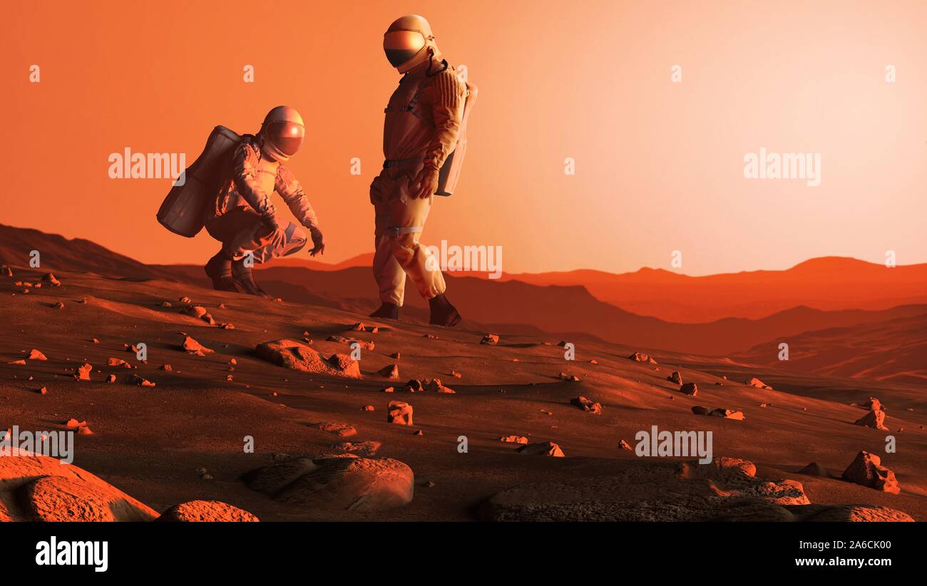 Gestaltungsarbeit auf ein Astronaut auf dem Roten Planeten, Mars, einige Zeit in der Zukunft. Stockfoto