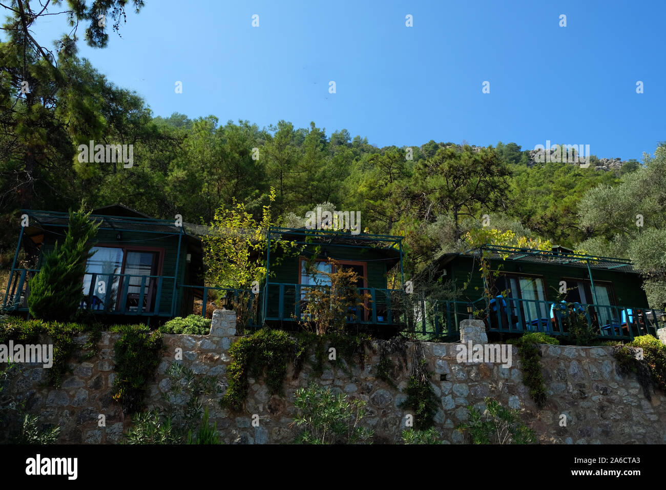 Einige eco lodgies im Dorf Orhaniye Göcek Stockfoto