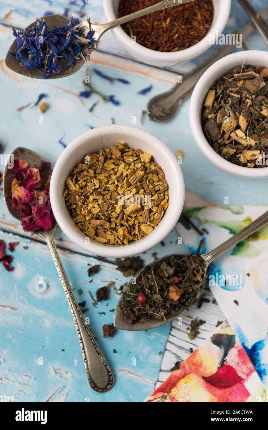 Zusammensetzung mit verschiedenen Kaffee Aromen Stockfoto