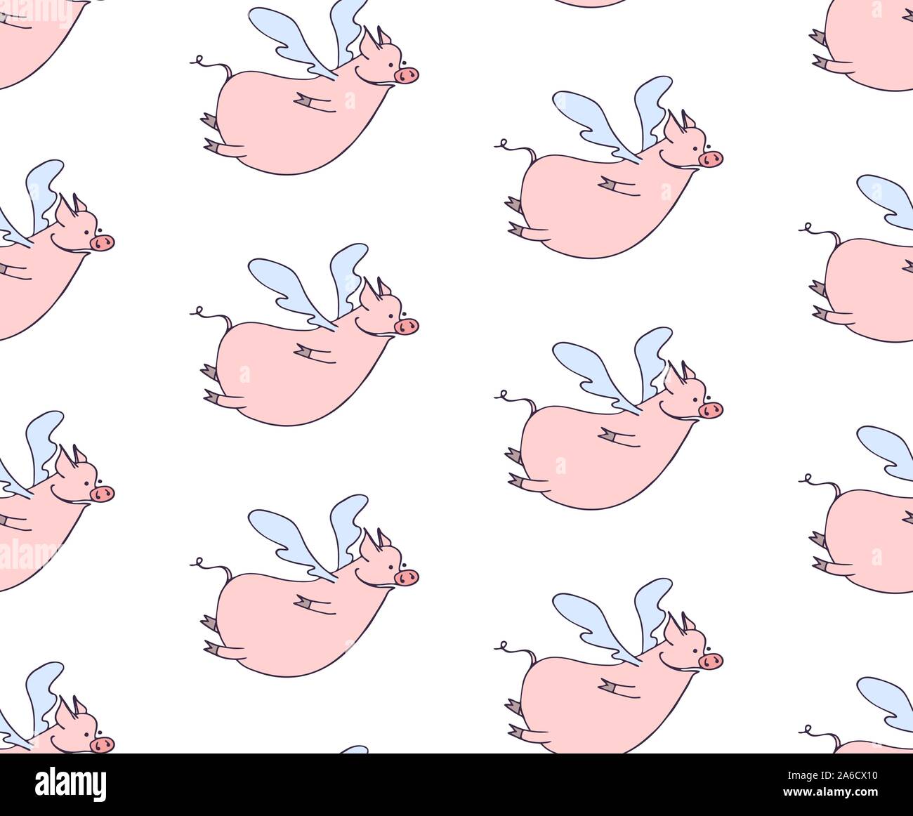 Vektor nahtlose Muster von Cartoon schweine Engel fliegen auf weißem Hintergrund. Stock Vektor