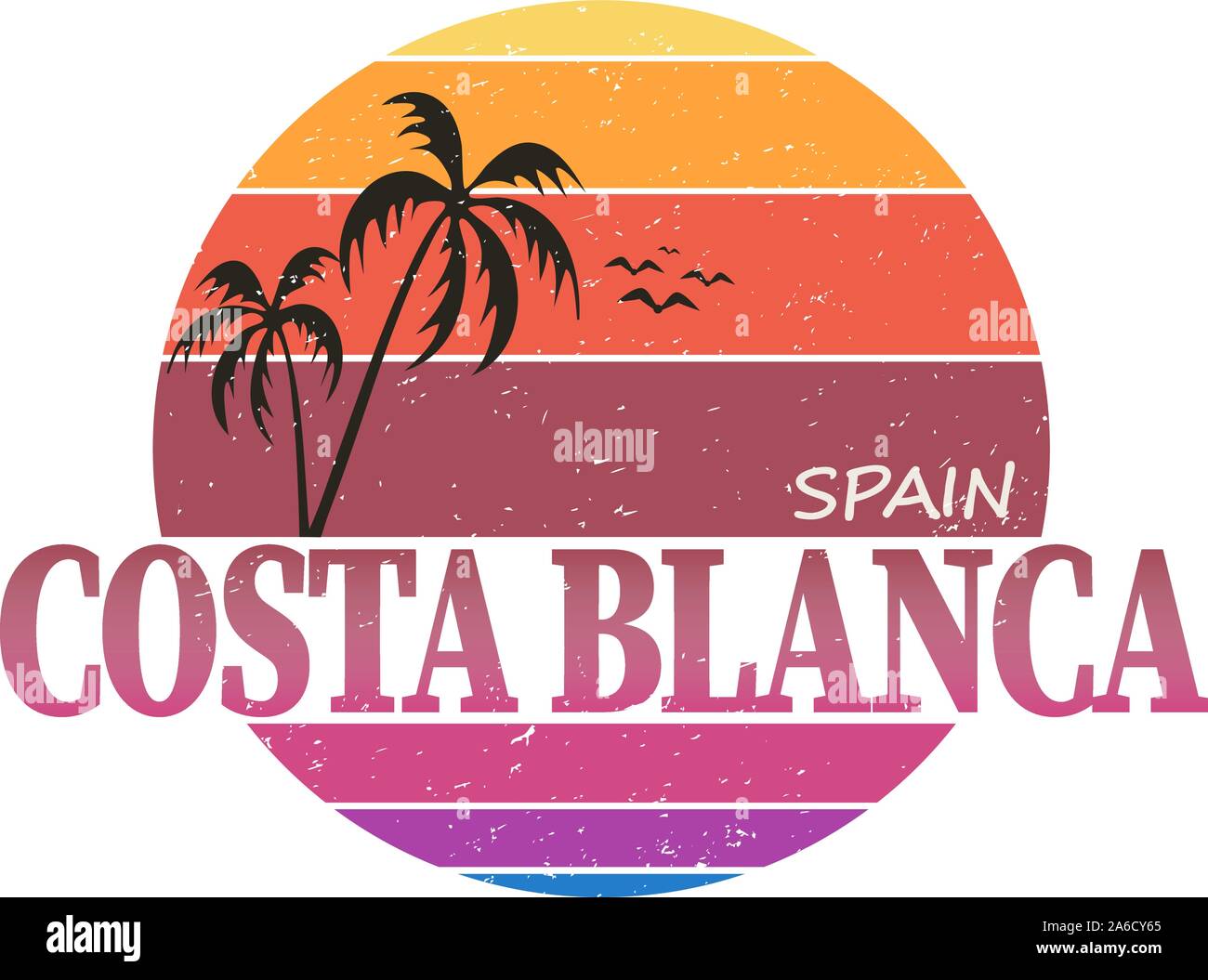 Costa Blanca Spanien Reiseziel. Vektor t-shirt Logo Stock Vektor