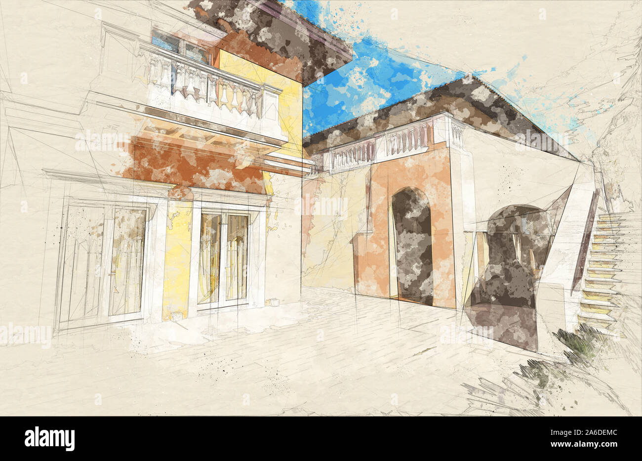 Traditionelle griechische Hausfassade und Straßen in Griechenland Stockfoto