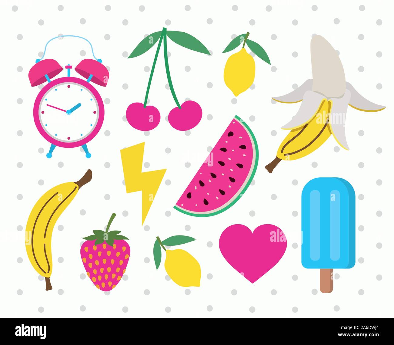 Eingestellt von Früchten und Symbole Pop Art Stil Stock Vektor