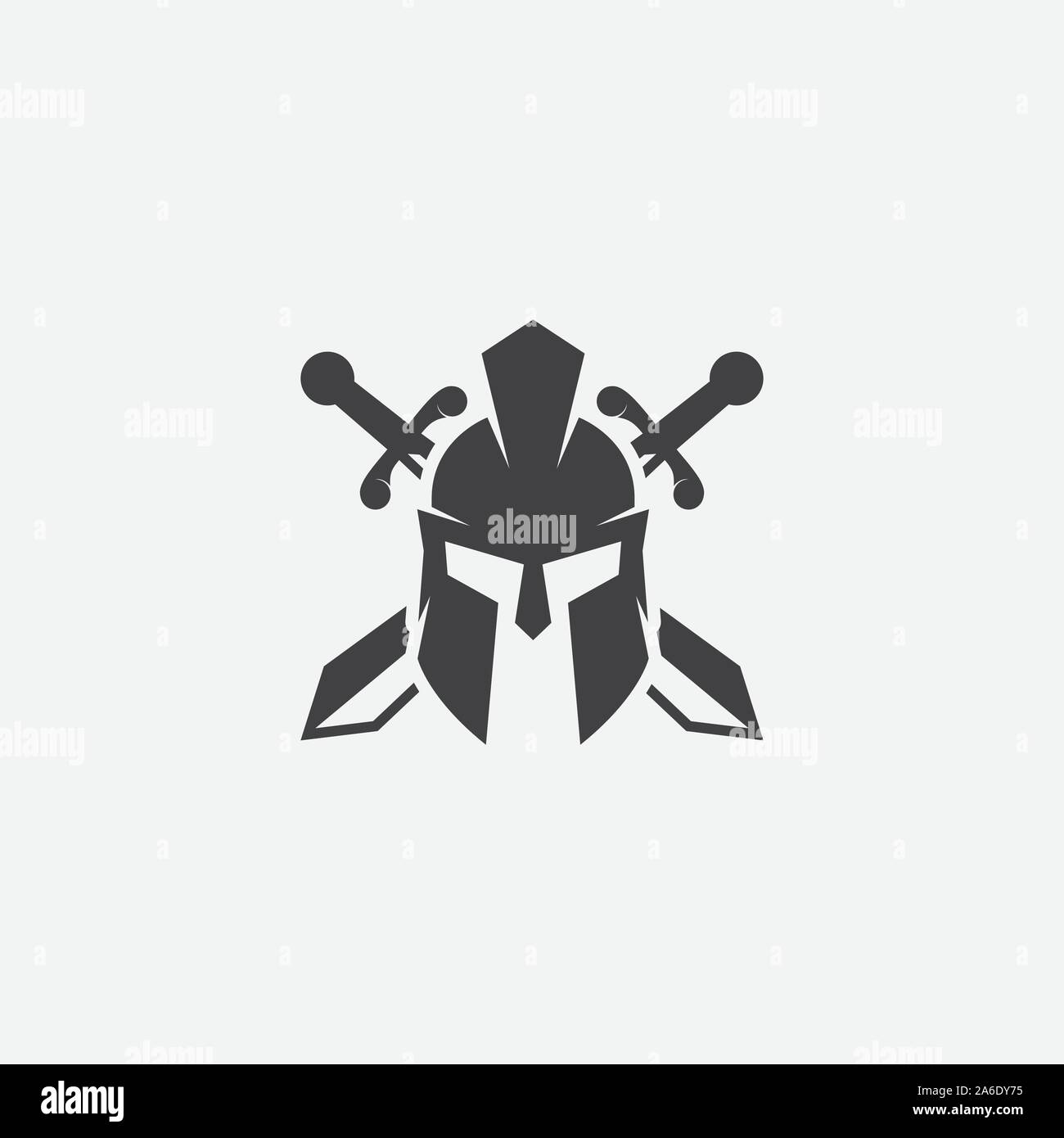 Kranz, Schwert und Helm des spartanischen Kriegers Symbol, Emblem. Spartan Helmen logo, Vector Illustration des spartanischen gekreuztes Schwert und Helm, spartanische Griechische gladiator Helm Rüstung flachbild Vektor icon Stock Vektor