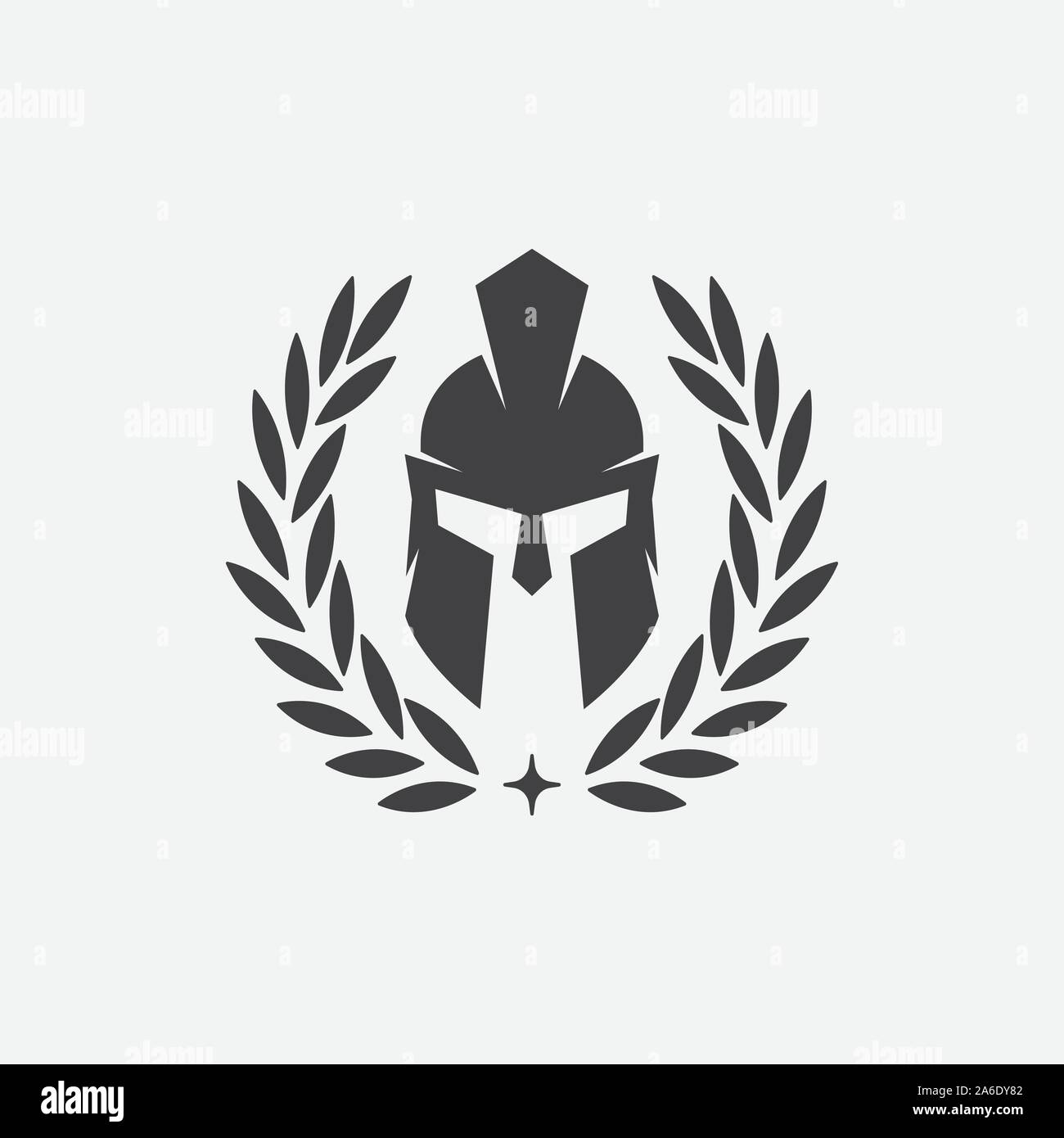 Kranz und Helm des spartanischen Kriegers Symbol, Emblem. Spartan Helmen logo, Illustration des spartanischen, spartanische Griechische gladiator Helm Rüstung flachbild Vektor icon Stock Vektor