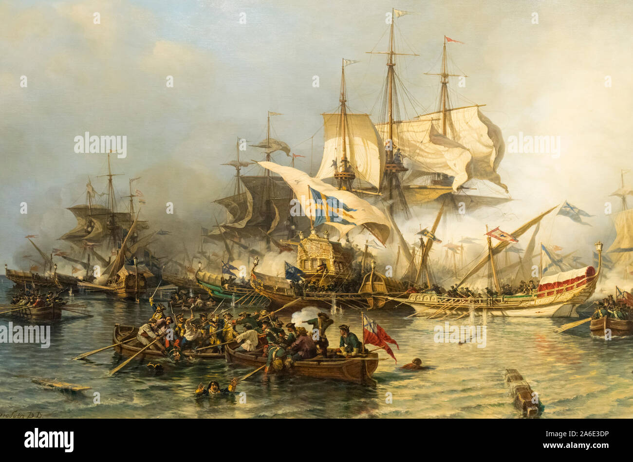 Die Schlacht von Grengam am 27. Juli 1720 von Alexei Bogolyubov. In der Malaga Zweig der Staatliche Russische Museum ausgestellt. Colección del Museo Ruso San Stockfoto