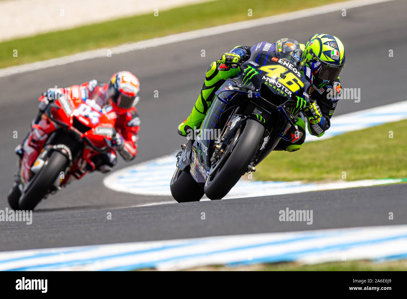 Phillip Island, Australien. 26. Oktober, 2019. Valentino Rossi (46) Reiten für Yamaha Factory Racing (ITA) während der Freien Praxis 4 am Promac Generac australische MotoGP. Credit: Dave Hewison/Alamy leben Nachrichten Stockfoto