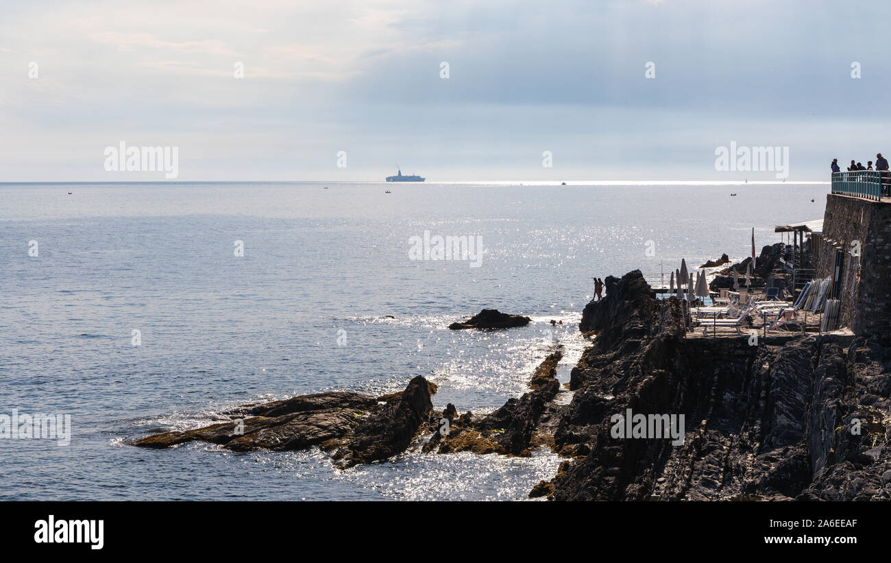 Panorama der Strandpromenade mit Pfad in Nervi Italien Stockfoto