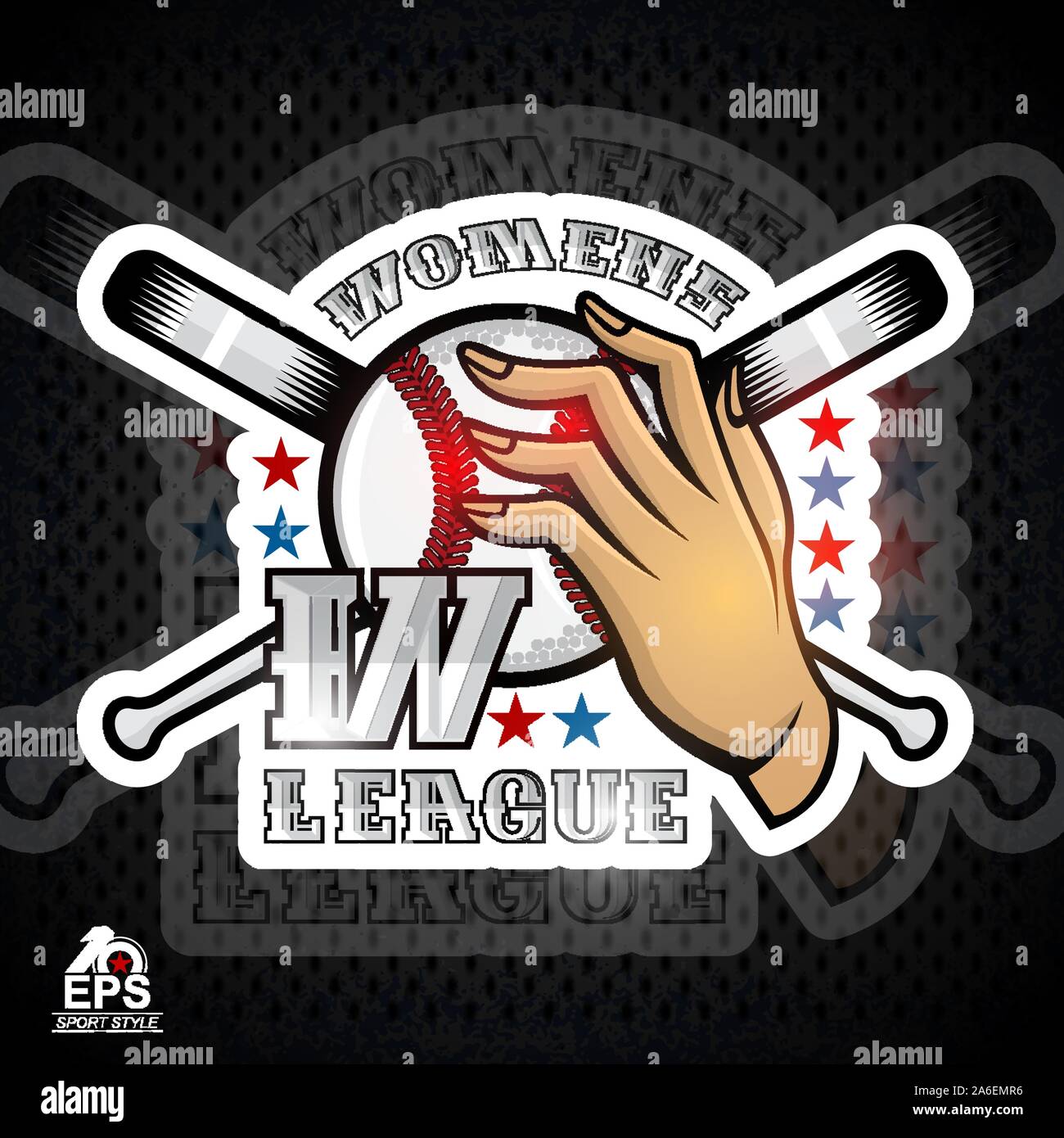 Lady hand Halten baseball ball mit dem Buchstaben W und Kreuz bat. Sport Logo für jede Frau Team oder den Wettbewerb Stock Vektor