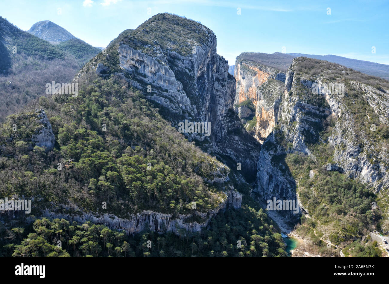 Fantastische Sicht der Eingang der Schluchten von Verdon namens Point Sublime. Südlich von Frankreich Alpes de Haute Provence Stockfoto