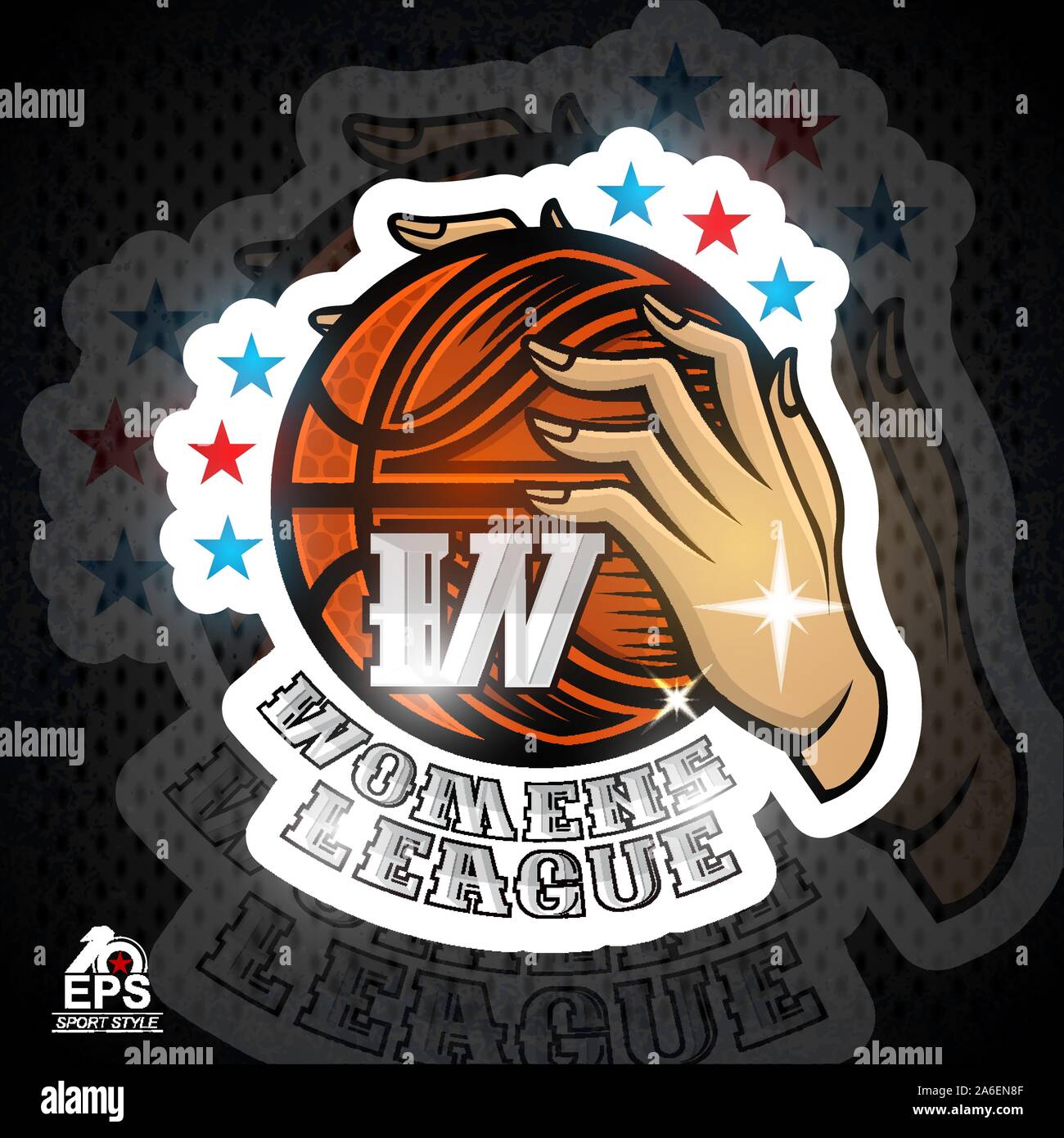 Zwei lady Händen halten Basketball Ball mit Buchstabe W. Sport Logo für jede Frau Team oder den Wettbewerb Stock Vektor