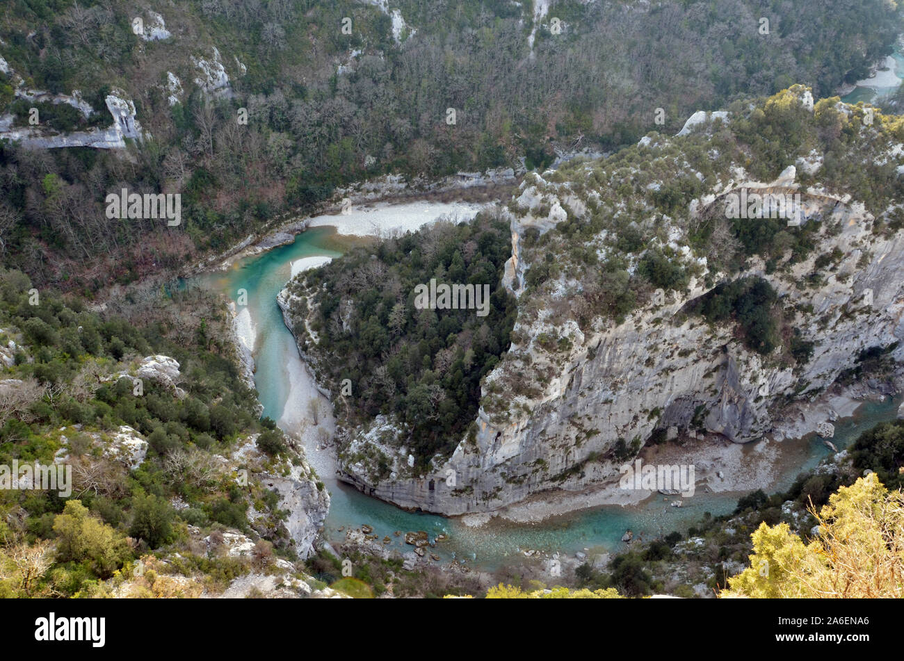 Abzweigungen von Flüssen Arturby und Verdon in den Schluchten von Verdon. Alpes de Haute Provence Frankreich Stockfoto