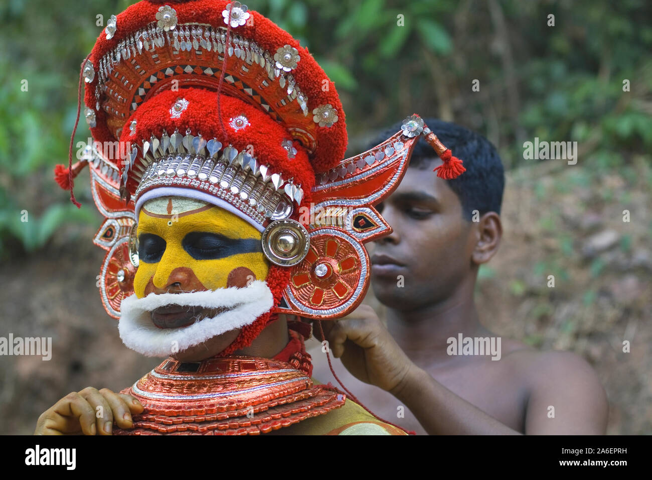 Das rituelle Kleid von Theyyam Stockfoto