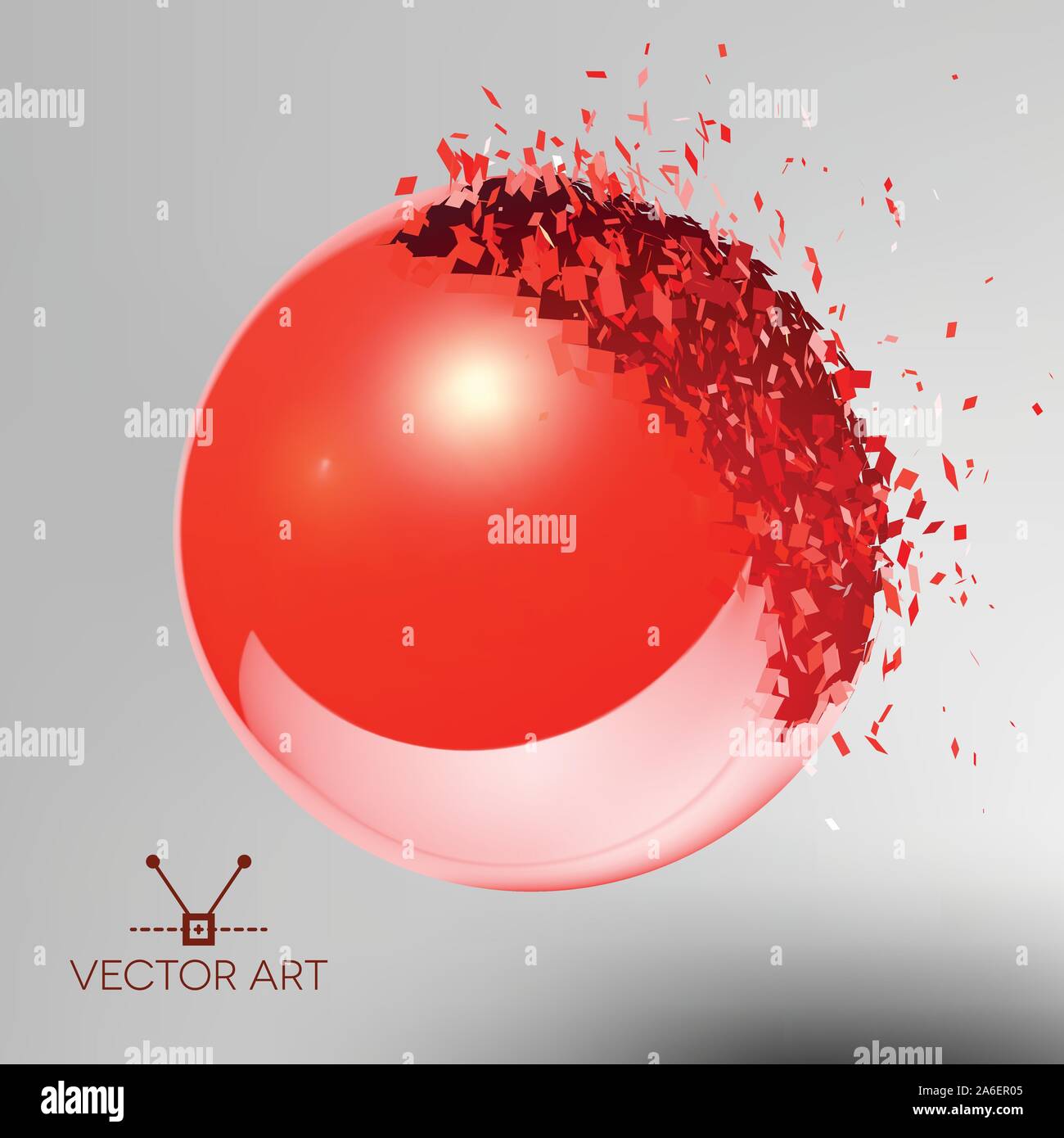 Rot 3 D Kugel explodierte in Stücke Stock Vektor