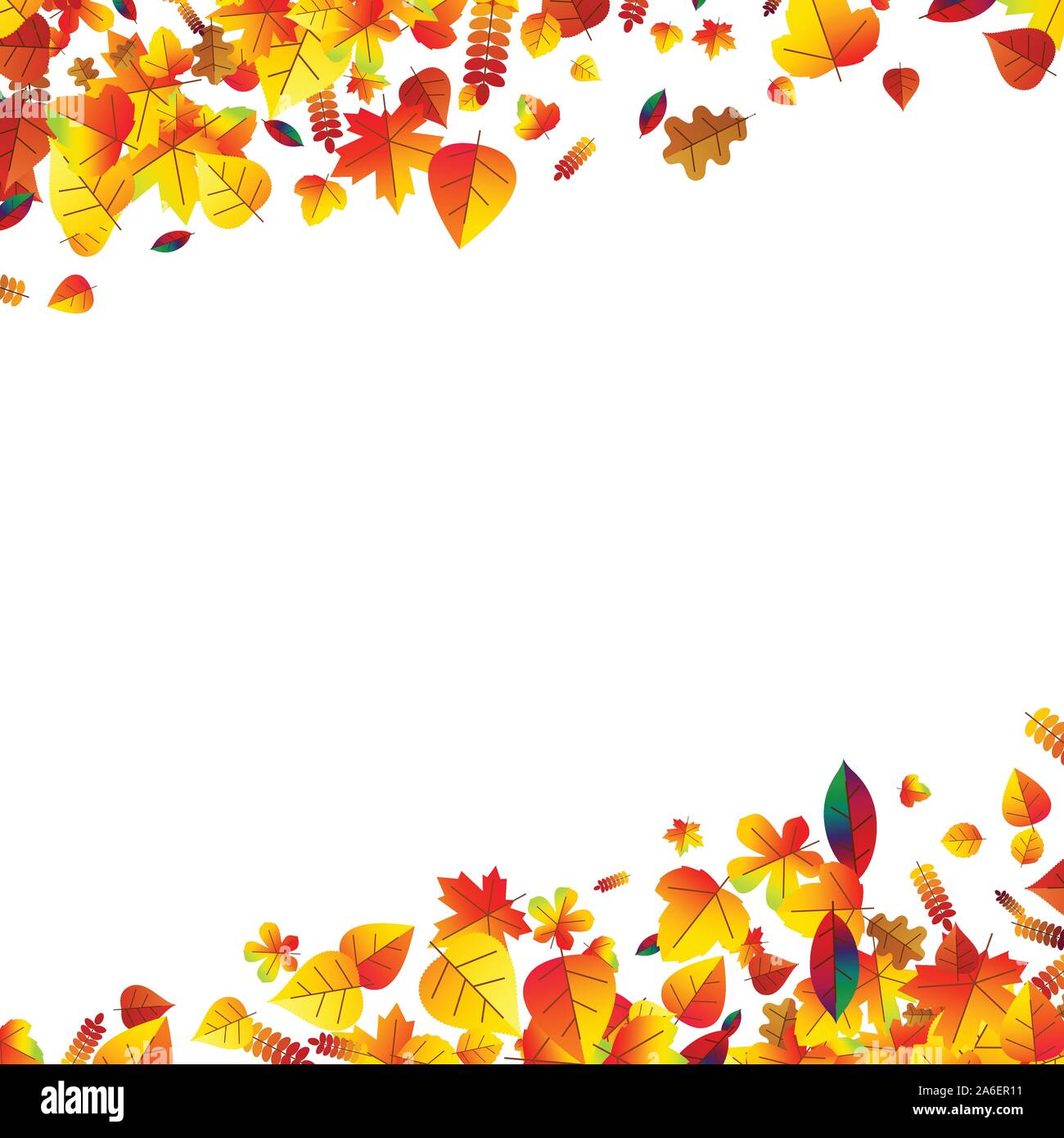 Blätter im Herbst zerstreut Hintergrund. Eiche, Ahorn und Rowan Stock Vektor