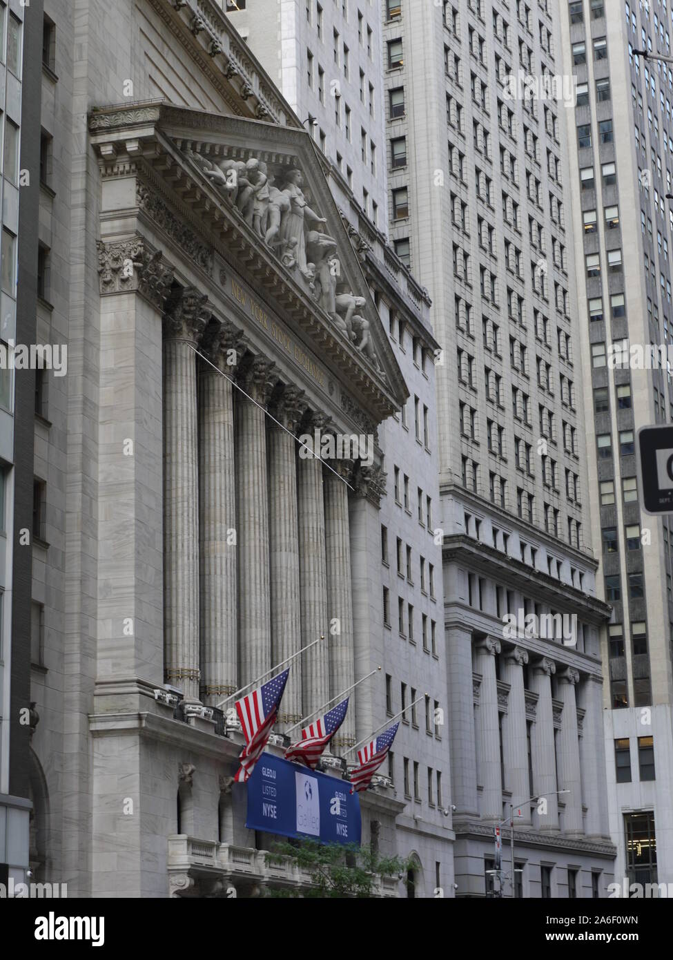 Das historische Gebäude des New York Stock Exchange (NYSE) in New York, Welthauptstadt der Finanzindustrie, in der Wall Street Stockfoto