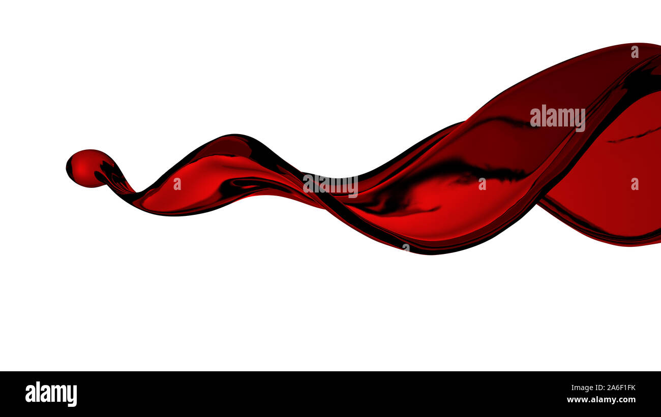 Ein schönes, elegantes Spritzen der roten Flüssigkeit. 3D-Illustration, 3D-Rendering Stockfoto