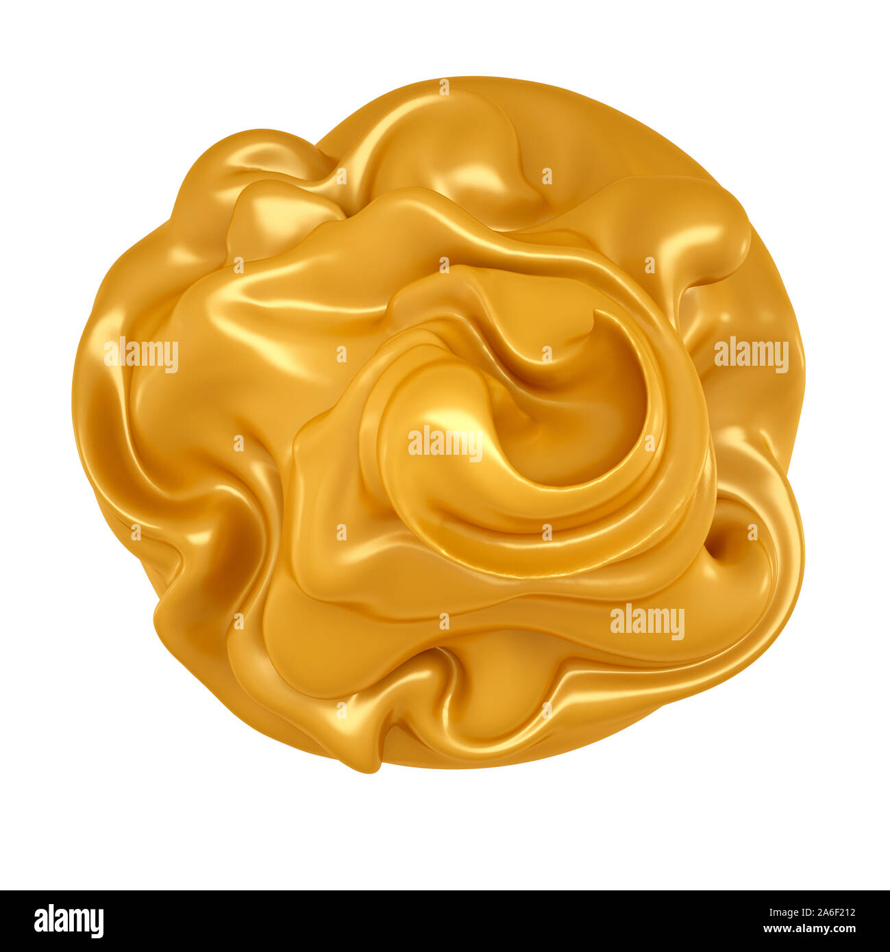 Schönes, elegantes Splash von Karamell auf gelbem Hintergrund. 3D-Illustration, 3D-Rendering. Stockfoto