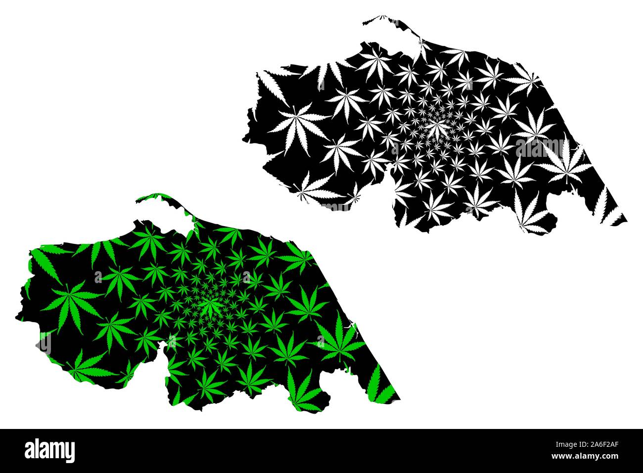 Pattani Provinz (Königreich Thailand, Siam, Provinzen von Thailand) Karte cannabis Blatt grün und schwarz, Pattani Karte aus Marihuana (Mari ausgelegt ist Stock Vektor