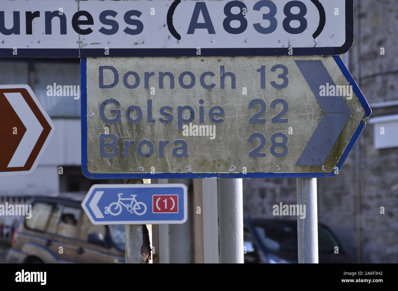 Schmutzige Straße anmelden Bonar Bridge Sutherland Schottland Großbritannien Stockfoto