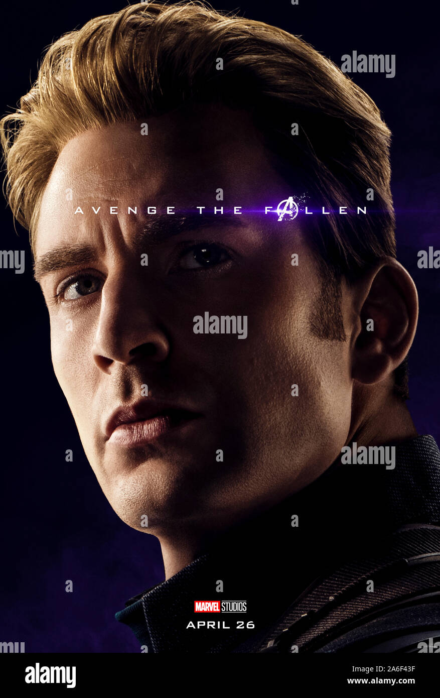 Charakter voraus Plakat für Avengers: Endgame (2019) unter der Regie von Anthony und Joe Russo starring Chris Evans als Steve Rogers/Captain America. Der epische Abschluss und 22 Film in der Marvel filmischen Universums. Stockfoto