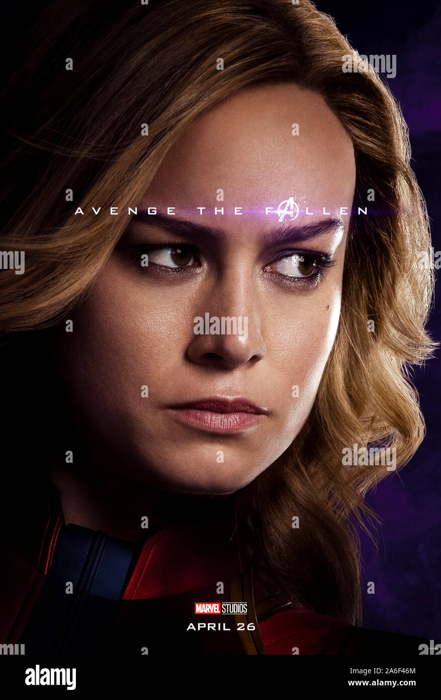 Charakter voraus Plakat für Avengers: Endgame (2019) unter der Regie von Anthony und Joe Russo starring Brie Larson als Carol Danvers/Captain Marvel. Der epische Abschluss und 22 Film in der Marvel filmischen Universums. Stockfoto