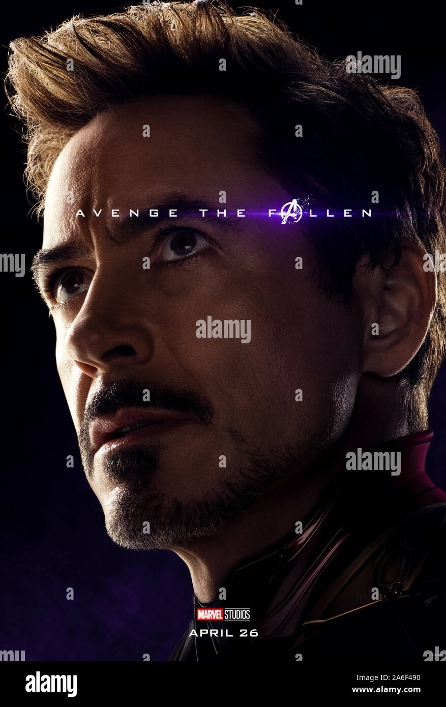 Charakter voraus Plakat für Avengers: Endgame (2019) unter der Regie von Anthony und Joe Russo mit Robert Downey Jr. als Tony Stark/Iron Man. Der epische Abschluss und 22 Film in der Marvel filmischen Universums. Stockfoto