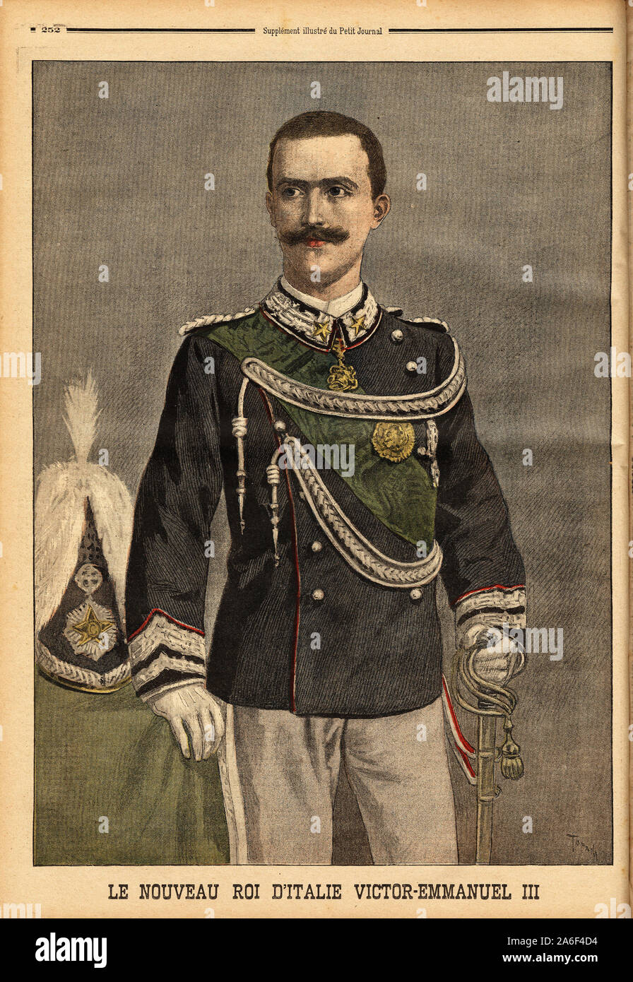 Portrait de Victor-Emmanuel III de Savoie (Victor Emmanuel) (Vittorio Emanuele) (1869-1947), nouveau Roi d'Italie le 29 juillet 1900, Après l'Assassin Stockfoto