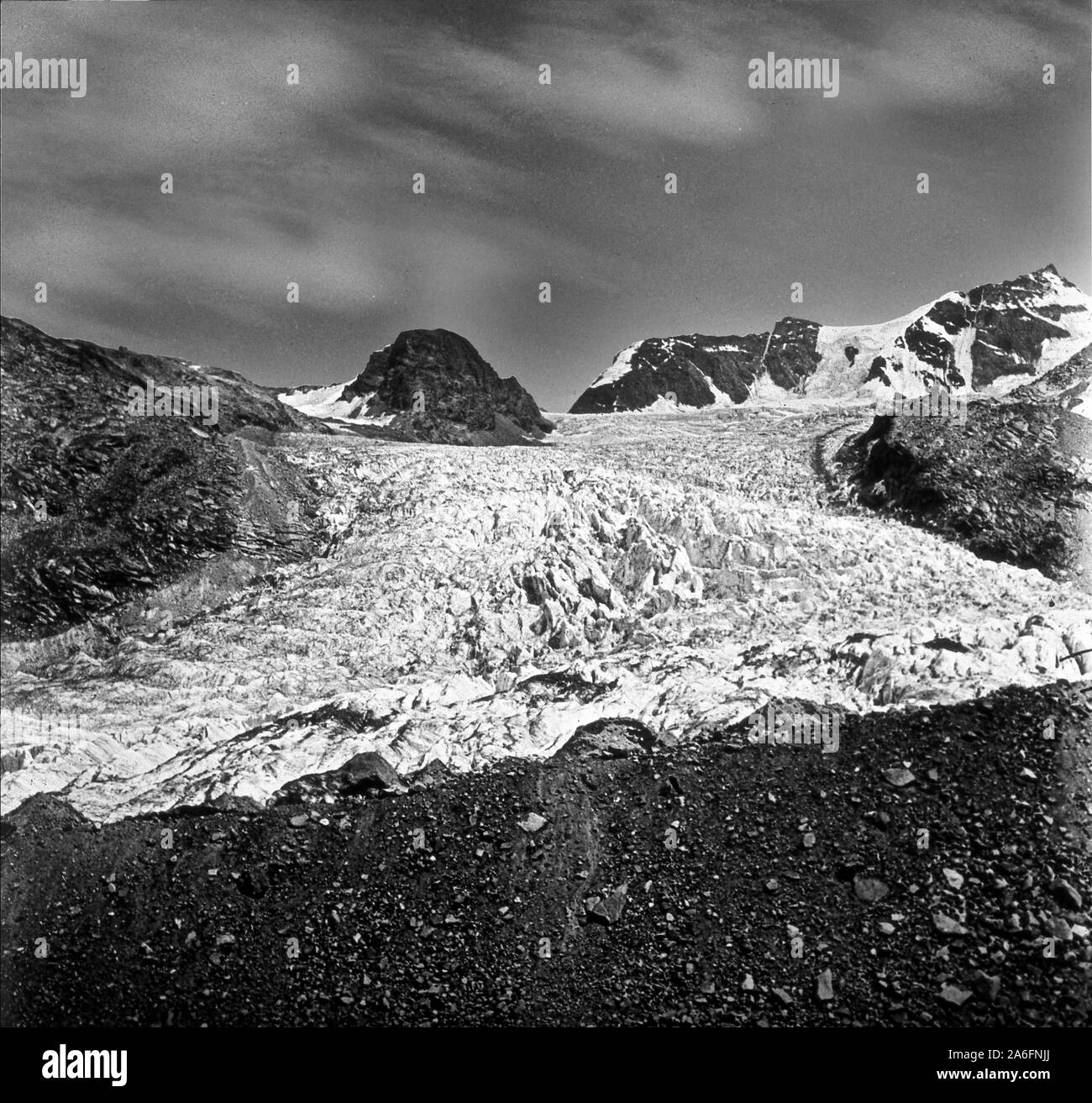 Der Pers-Gletscher in den Berninaalpen, Piz Trovat im Engadiner Raum Schweiz 1924 Stockfoto