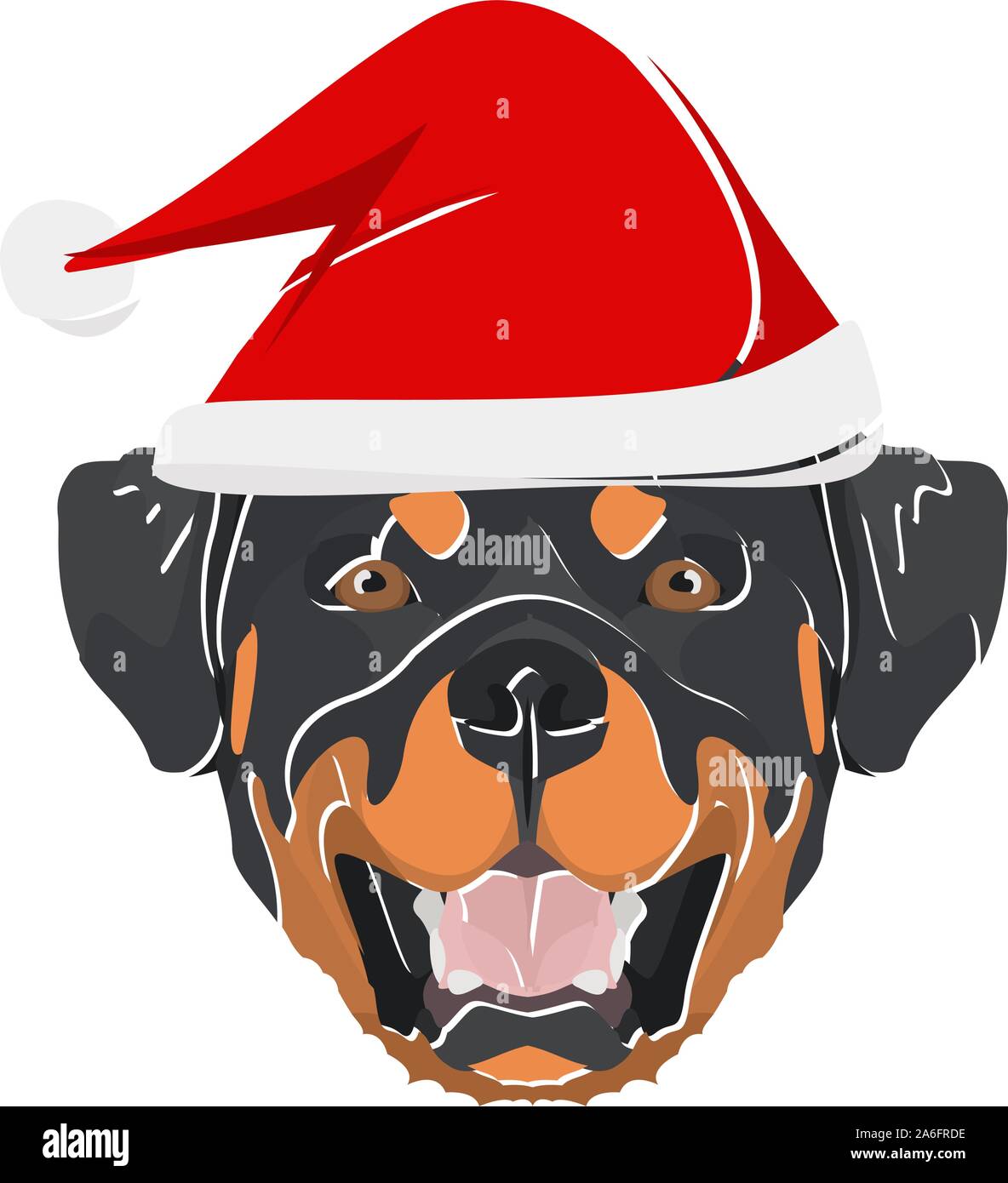 Rottweiler mit Santa Hut - Dieses fröhliche Hund ist richtig Beschaulich durch seine Santa Hat. Ein weihnachtliches Motiv für Hundebesitzer. Stock Vektor